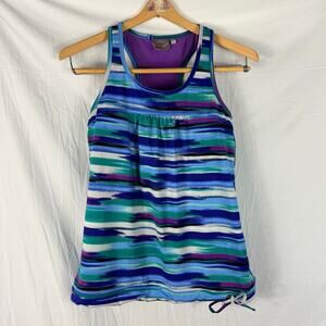 Athleta Tinker Athletic Tank Top Women's S Blue/Green Print Built in Bra 581409